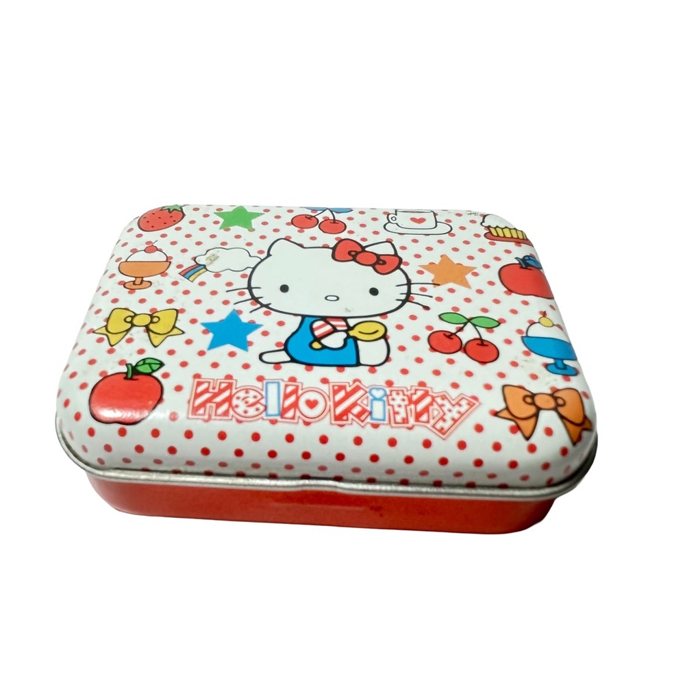 Vintage Hello Kitty Metal Trinket Box Tin 2002 Dot Coffee Fruit Sweets Bows